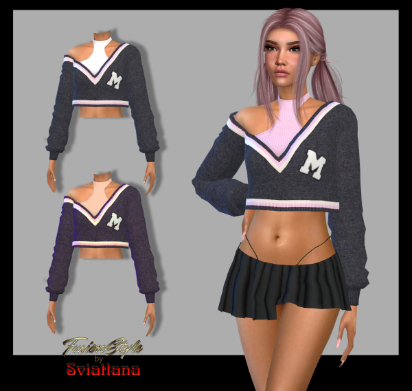 Alpha Short V Neck Sweater with Crop Top by fusionstylesims4 - The Sims 4 Custom Content