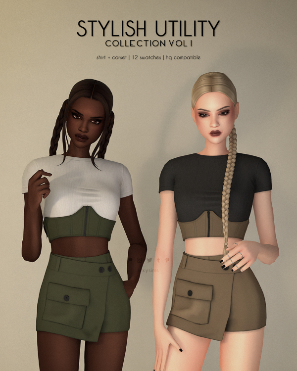Alpha Shirt Corset Stylish Utility Collection by luxysims - The Sims 4 Custom Content