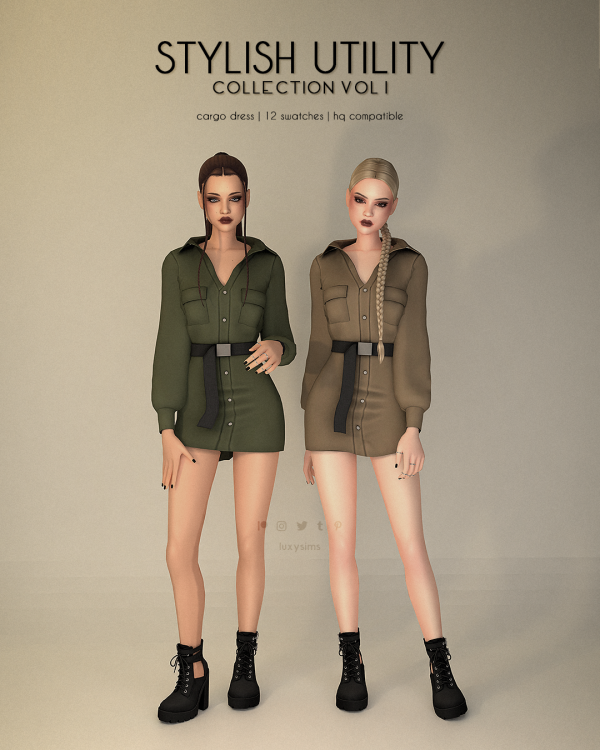 Alpha Cargo Dress Stylish Utility Collection by luxysims - The Sims 4 Custom Content