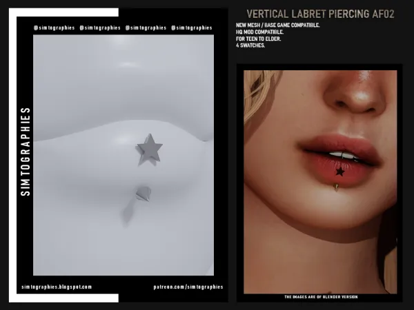 Alpha Vertical Labret Piercing AF02 - The Sims 4 Custom Content