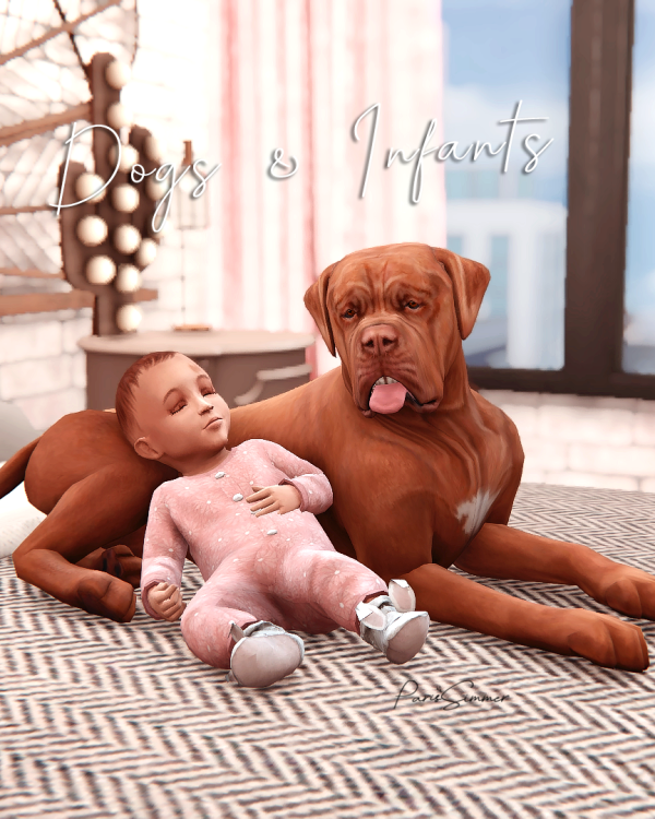 Mix DogsInfants 7 poses of a dog and infant by simsfinds - The Sims 4 Custom Content