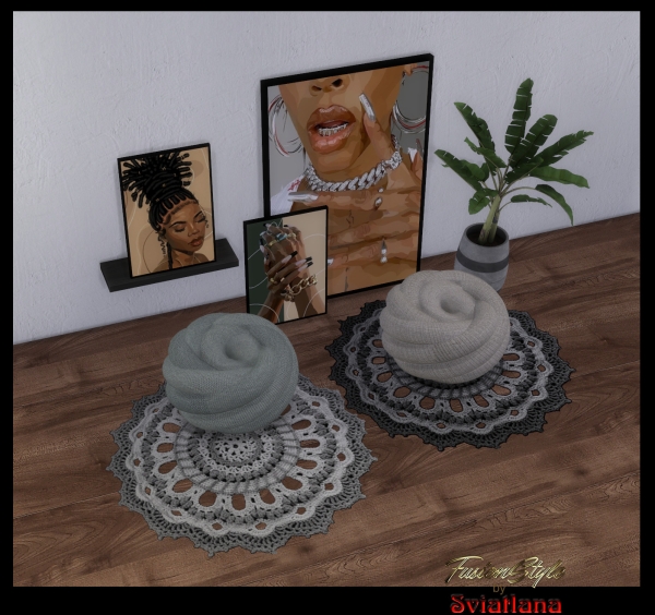 Alpha Posters floor Кnitted rug Ottoman by fusionstylesims4 - The Sims 4 Custom Content