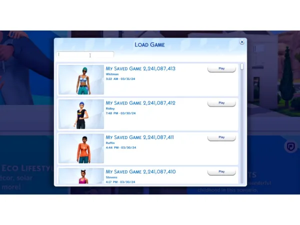 Maxis Match Smarter Save Menu Searchable Saves v10 by TwistedMexi - The Sims 4 Custom Content
