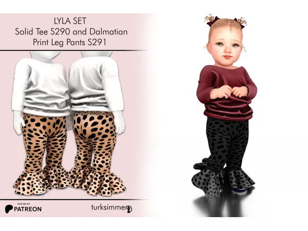 LYLA SET Solid Tee S290 and Dalmatian Print Leg Pants S291 (ingame, infants) by turksimmer