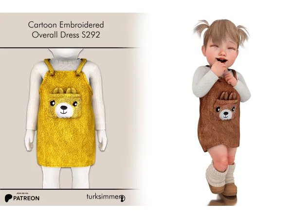 Alpha Cartoon Embroidered Overall Dress S292 (ingame infants) by daphsmods - The Sims 4 Custom Content