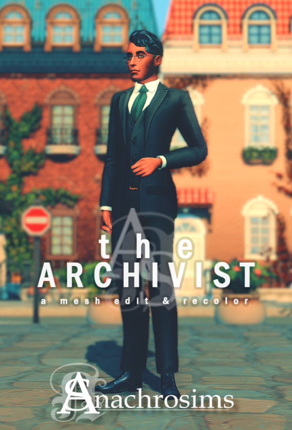 Maxis Match [TS4CC] THE ARCHIVIST Masc Suit Mesh Edit Retexture by simsfinds - The Sims 4 Custom Content