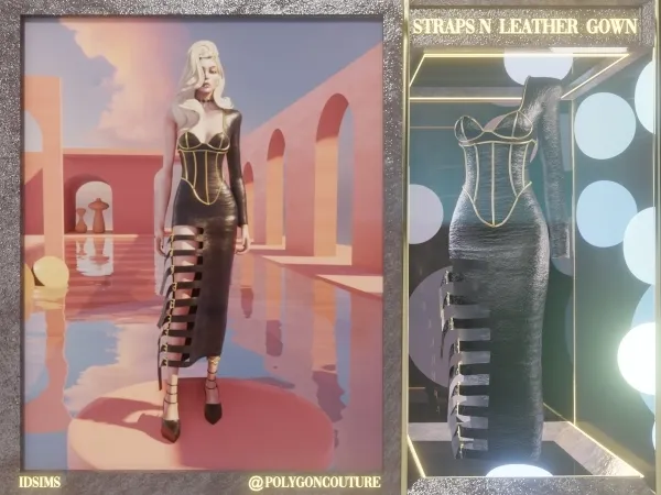 Mix Straps'n Leather Gown by polygoncouture - The Sims 4 Custom Content