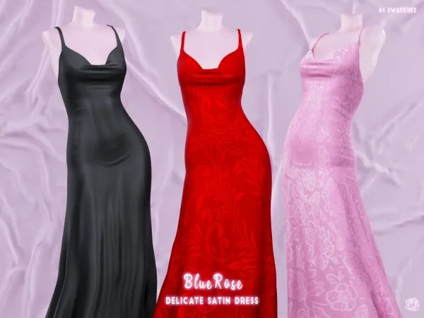 Alpha [BR]Delicate Satin Dress by bluerose-sims - The Sims 4 Custom Content