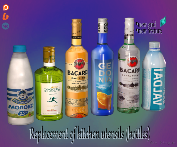 Mix Replacement of kitchen utensils (bottles) by simsfinds - The Sims 4 Custom Content
