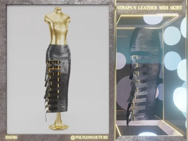 Alpha Straps'n Leather midi Skirt by polygoncouture - The Sims 4 Custom Content