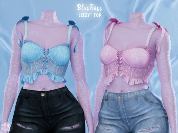 Alpha lizzy lace top brsims by bluerose-sims - The Sims 4 custom content