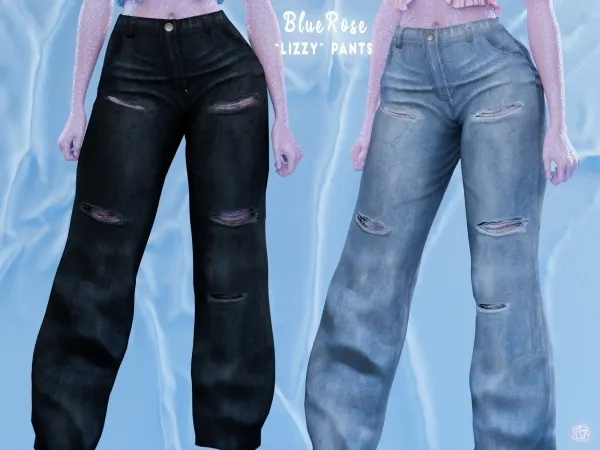 Alpha lizzy denim torn pants brsims by bluerose-sims - The Sims 4 custom content