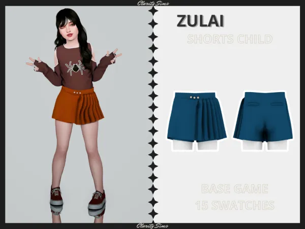 Alpha Zulai Shorts Child by clarity-sims - The Sims 4 Custom Content