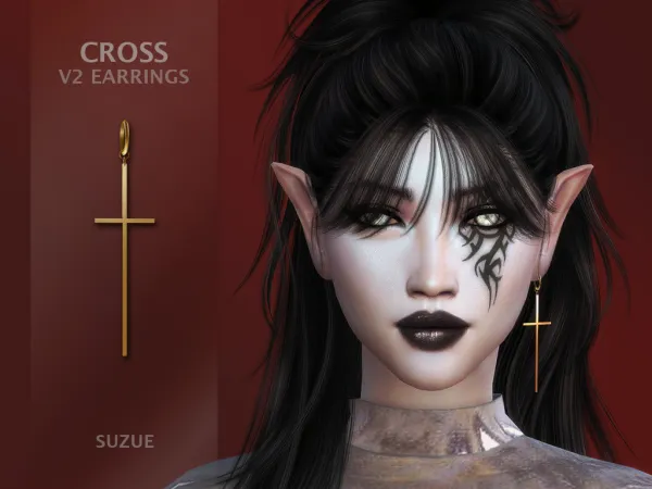 Alpha Cross V2 Earring Left Side by simsfinds - The Sims 4 Custom Content