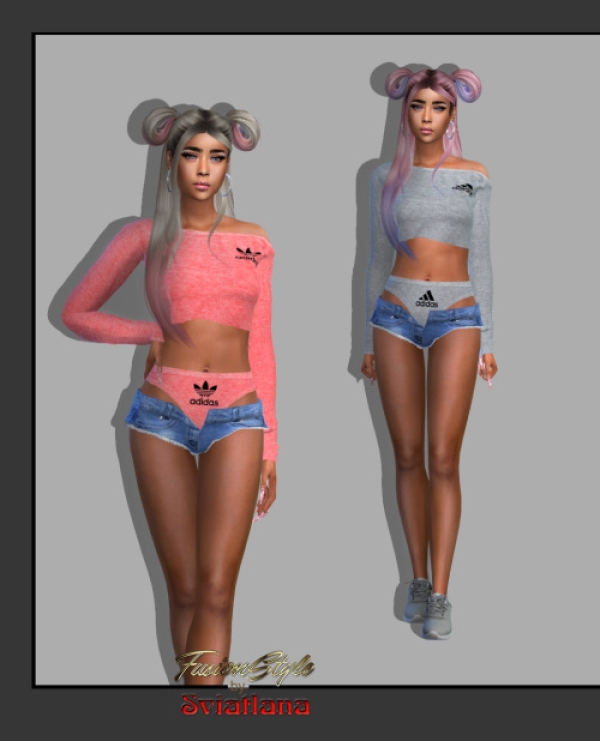 Alpha Crop top Denim shorts by fusionstylesims4 - The Sims 4 Custom Content