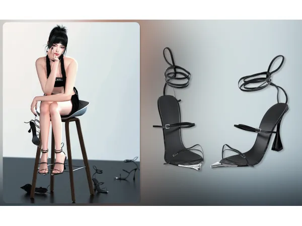 Alpha Mugler Strappy Sandals by Chih - The Sims 4 Custom Content