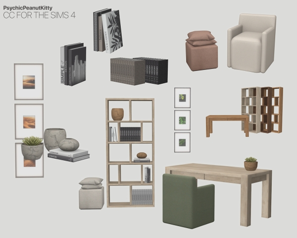 Mix August Home Office by psychicpeanutkitty - The Sims 4 Custom Content