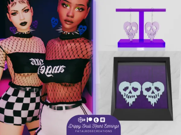 Mix Drippy Skull Heart Earrings by simsfinds - The Sims 4 Custom Content