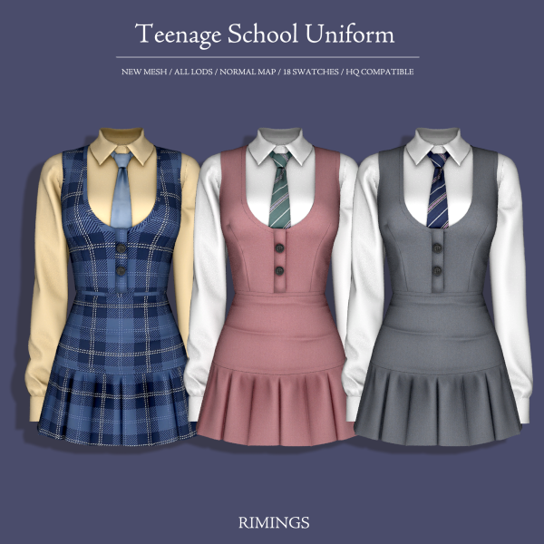 Alpha [RIMINGS] Teenage School Uniform by simsfinds - The Sims 4 Custom Content