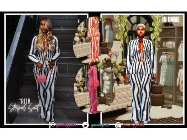 Alpha Rita Striped Suit by gawdlygames - The Sims 4 Custom Content