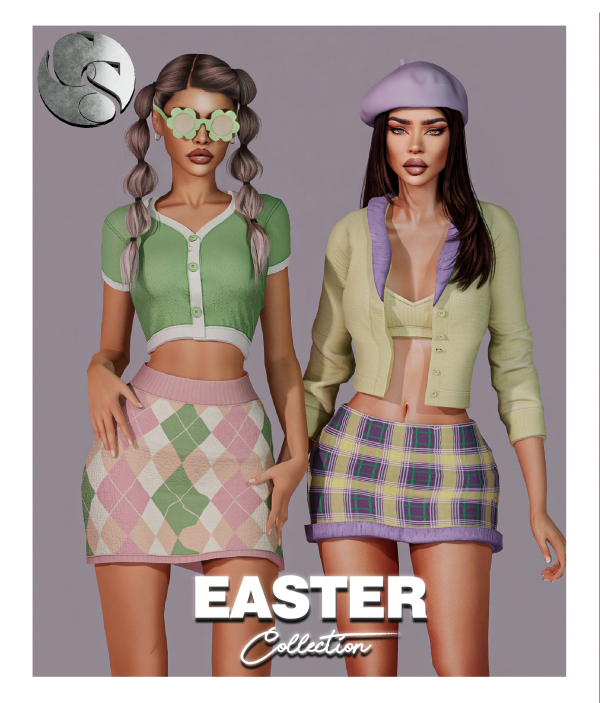 Alpha Easter Collection (2 Sets Outfits + Beret + Sunglasses) FS by simsfinds - The Sims 4 custom content