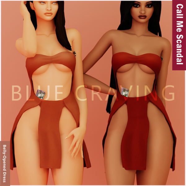 Mix Blue Craving Belly Opened Dress by bluecraving - The Sims 4 Custom Content