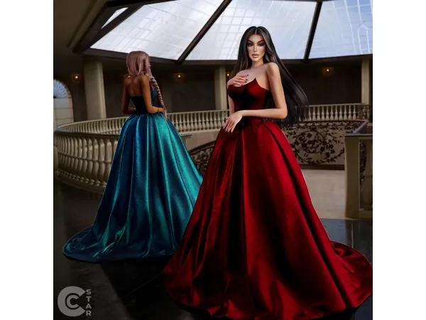 Alpha Strapless Velvet Ball Gown cool_content_star - The Sims 4 Custom Content