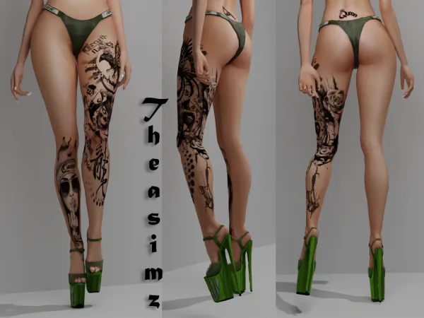 Mix Beatrice leg tattoo N12 by Theasimz - The Sims 4 Custom Content