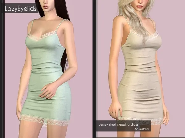 Alpha Jersey short sleeping dress by lazyeyelids - The Sims 4 Custom Content