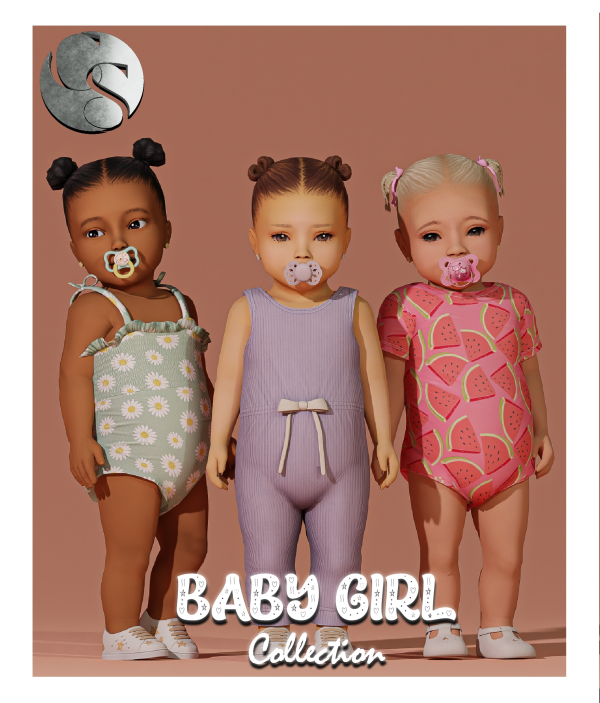Alpha CAMUFLAJE Baby Girl Infant Colection (3 Onsies 2 pair of Earrings) FS by simsfinds - The Sims 4 Custom Content