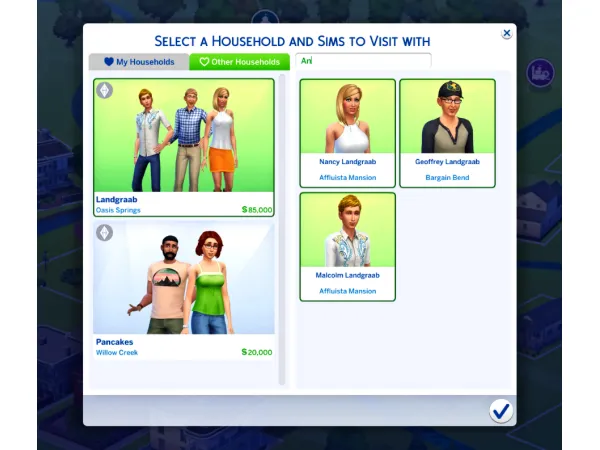 Maxis Match Searchable Visit Menu v10 by TwistedMexi - The Sims 4 Custom Content