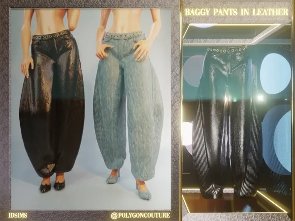 Alpha Baggy Pants in Leather by polygoncouture - The Sims 4 Custom Content