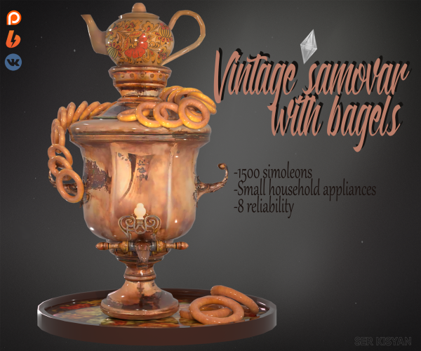Alpha Vintage samovar with bagels by simsfinds - The Sims 4 Custom Content