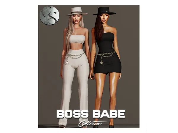 Alpha DESIGNER Boss Babe Collection (Dress 2 Piece Outfit Earrings Hat ALL IN ONE) FG FP by camuflaje - The Sims 4 Custom Content