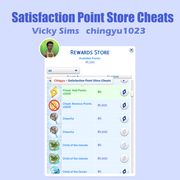 Maxis Match Satisfaction Point Store Cheats by simsfinds - The Sims 4 Custom Content