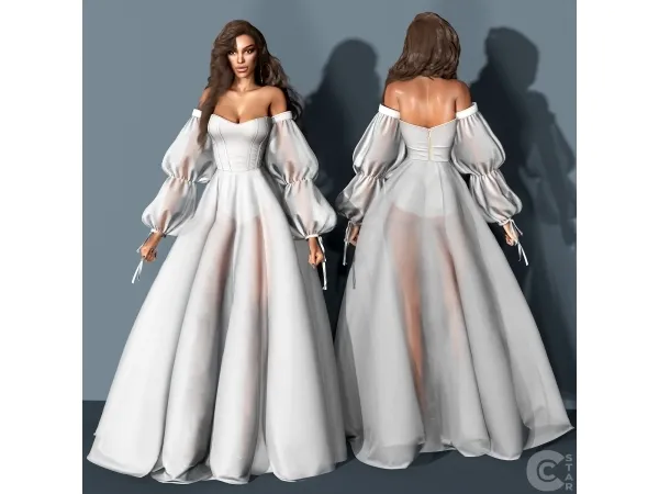 Alpha Sheer Wedding Dress with Puff Sleeves cool_content_star - The Sims 4 Custom Content