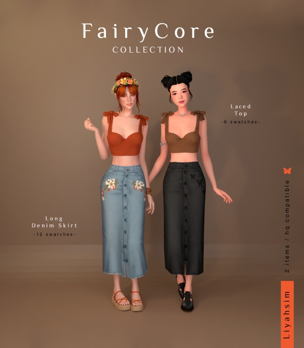 Maxis Match [FairyCore Collection] Laced Top Long Denim Skirt by luxysims - The Sims 4 Custom Content