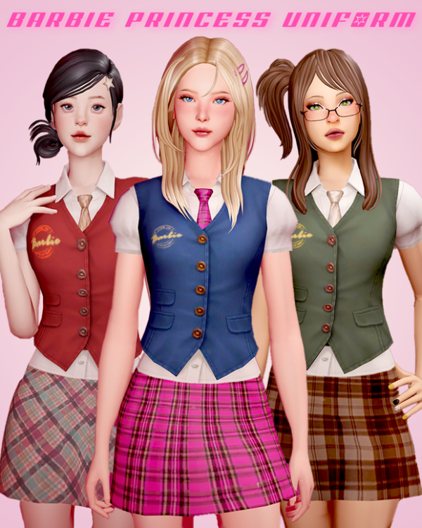 Maxis Match Barbie Princess Charm School Uniform by simsfinds - The Sims 4 Custom Content