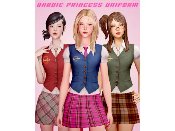 Maxis Match Barbie Princess Charm School Uniform by wotunciba - The Sims 4 Custom Content
