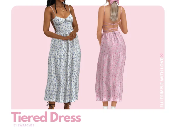 Maxis Match Elliesimple Flowers Collection Tiered Dress by elliesimple - The Sims 4 Custom Content