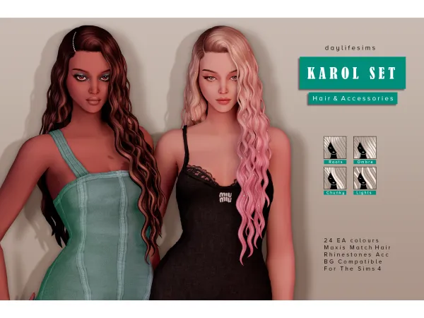 Maxis Match KAROL SET Hair and accessories by daylifesims - The Sims 4 Custom Content
