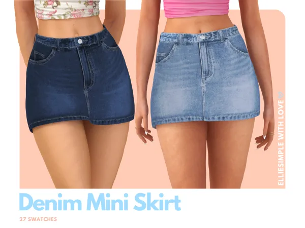 Alpha Elliesimple Flowers Collection Denim Mini Skirt by elliesimple - The Sims 4 Custom Content