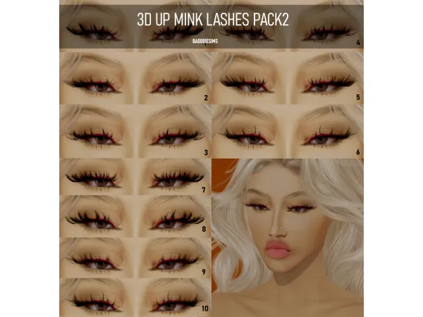Alpha 3D UP MINK LASHES PACK2 by BadddieSims - The Sims 4 Custom Content