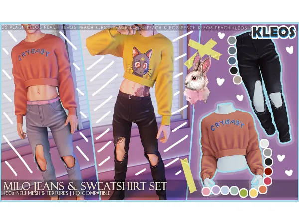 Alpha PEACH Milo Jeans Sweatshirt Set by smsims - The Sims 4 Custom Content