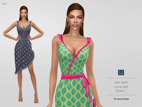 Mix Summer Mid Dress by elfdor - The Sims 4 Custom Content