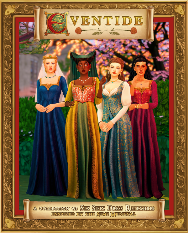 Mix Eventide Six Medieval Dress Retextures by simsfinds - The Sims 4 Custom Content