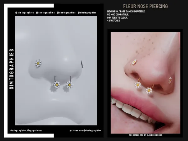 Alpha Fleur Nose Piercings - The Sims 4 Custom Content