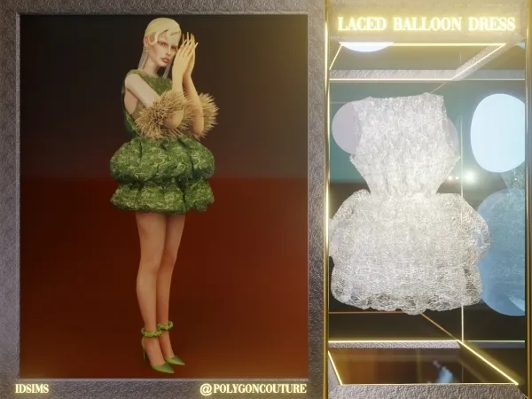 Alpha Laced Balloon Dress by polygoncouture - The Sims 4 Custom Content