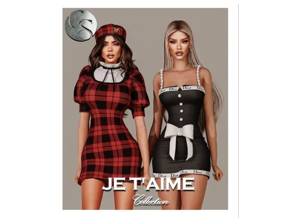 Alpha CAMUFLAJE DESIGNER JE T'AIME Collection (Tartan Dress Beret Short Dress Necklace Earrings ALL IN ONE) FG FP by camuflaje - The Sims 4 Custom Content