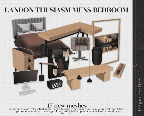 Alpha Landon Thusiasm Bedroom The Atelier PlusBonus Items by ledger_atelier - The Sims 4 Custom Content